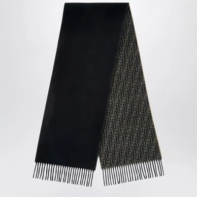 Fendi Reversible Zucca Jacquard Wool-cashmere Scarf With Fringed Edges In Black