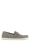 Fendi Suede O Lock Light Loafers With Metal Buckle In Gray