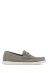 Fendi Suede O Lock Light Loafers With Metal Buckle In Gray