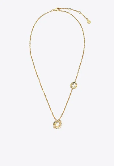 Fendi Rhinestone Embellished Necklace In Gold