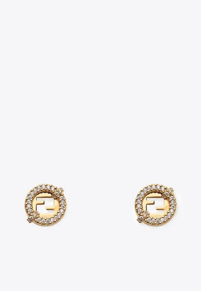 Fendi Rhinestone-embellished Stud Earrings In Gold