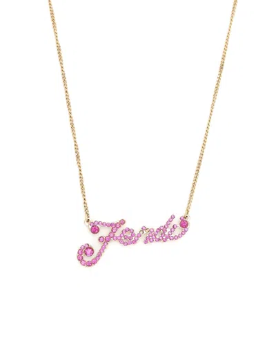 Pre-owned Fendi Rhinestone Logo Necklace In Pink