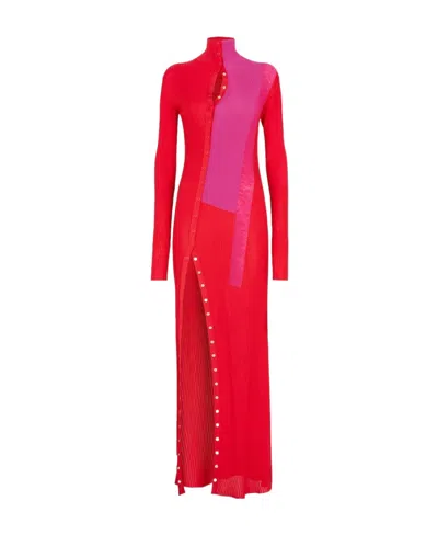 Fendi Rib High-necked Dress In Red