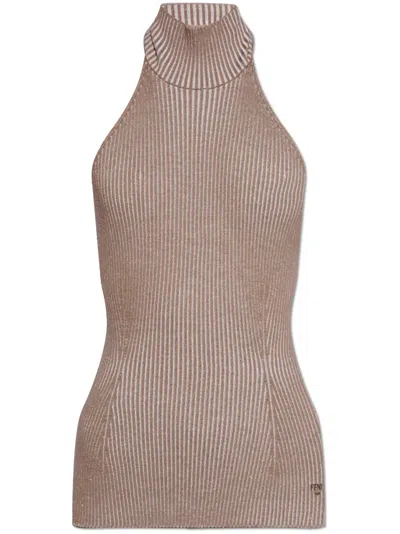 FENDI RIB-KNIT WOOL HALTERNECK TOP