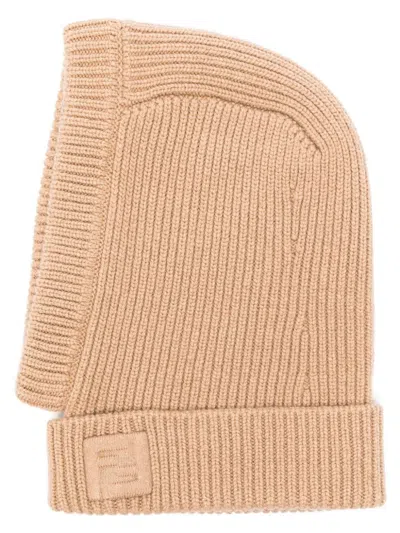 Fendi Ribbed Balaclava In Brown