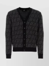 FENDI RIBBED CASHMERE CARDIGAN WITH HOUNDSTOOTH PATTERN AND V-NECKLINE