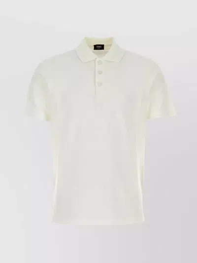 Fendi Ribbed Collar Short Sleeves Polo Shirt In White