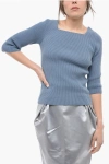FENDI RIBBED COTTON BLEND SWEATER WITH SQUARED NECKLINE