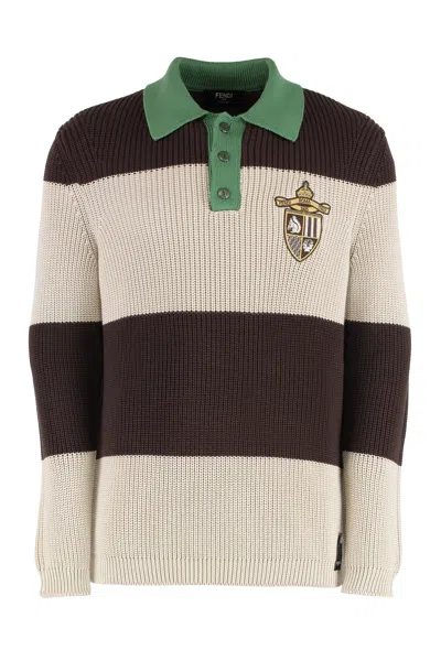 Fendi Ribbed Cotton Striped Polo In Multi