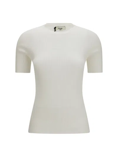 Fendi Ribbed Cotton Sweater In White