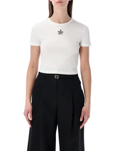 Fendi Ribbed Cotton T-shirt In White