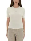 Fendi Ribbed Cotton T-shirt With Subtle Logo Detail In White