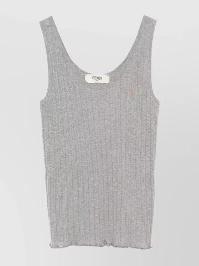 Fendi Ribbed Cotton Tank Top In Gray
