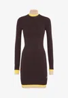 Fendi Mini Wool Dress With Contrasting Details In Purple