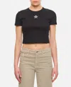 Fendi Logo Embroidered Crewneck Cropped T-shirt In Black