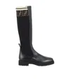 Fendi Ribbed Detail Ff-logo Boots In Black