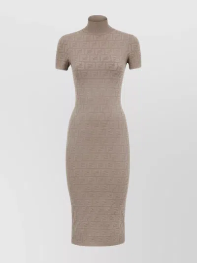 Fendi Ribbed Edge Geometric Pattern Dress In Burgundy