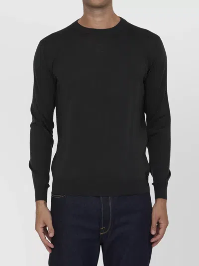 Fendi Ribbed Finish Crewneck Wool Pullover In Black