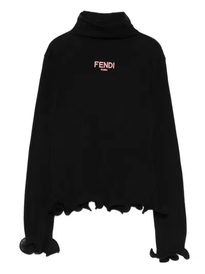 Fendi Kids' Ribbed-knit Jumper In Black