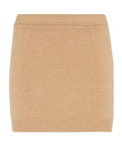 Fendi Ribbed-knit Mini Skirt In Nude