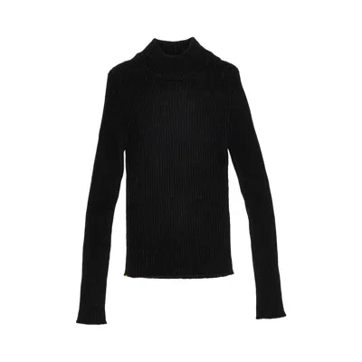 Fendi Ribbed Knit Mock Turtleneck Top - Kids In Black