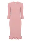 Fendi Stretch Wool Blend Dress With Ruffled Hem In Pink