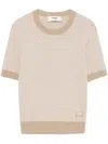 Fendi Wool Crew Neck Sweater With Textured Pattern In Neutral
