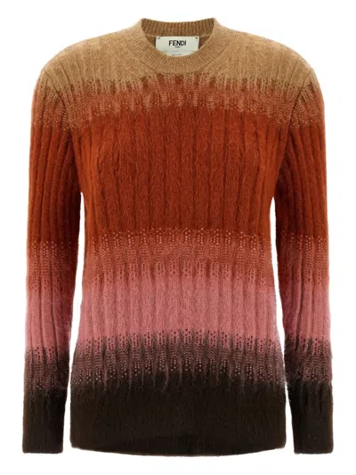 FENDI RIBBED LOGO-EMBROIDERED KNIT SWEATER