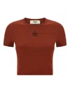 Fendi Embroidered Logo Short Sleeve Top In Brown