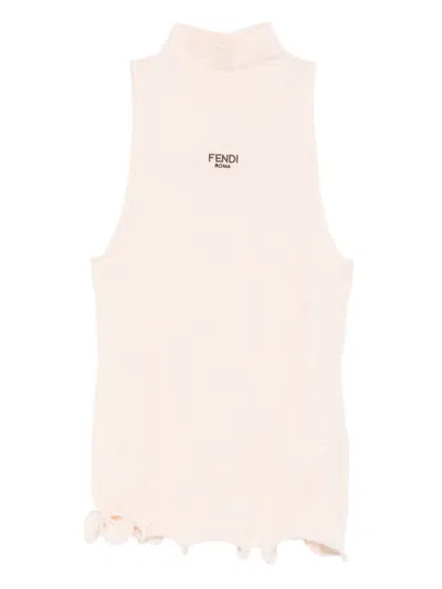 Fendi Ribbed Mock-neck Top In Pink