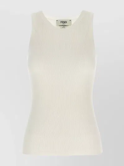 FENDI RIBBED SLEEVELESS LOGO DÉVORÉ TANK TOP