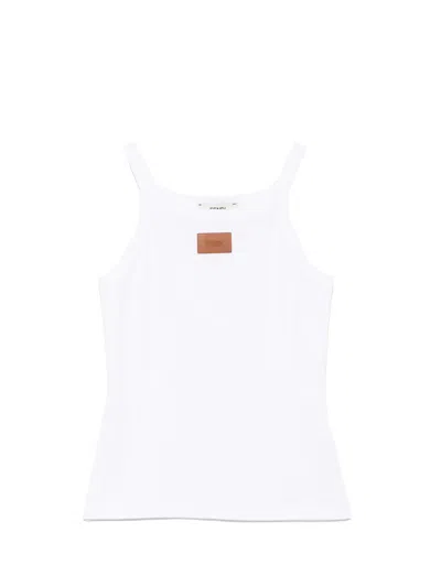 Fendi Ribbed Sleeveless Top With Oversized Leather Patch In Bianco