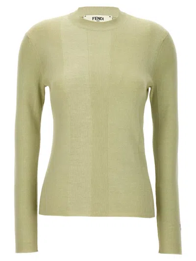 Fendi Ribbed Wool Blend Sweater With Crew Neck In Green