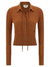 Fendi Textured Long Sleeve Collared Knit Top In Brown