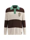 Fendi Knitted Cotton Polo Shirt With Brown And Beige Stripes In Multi