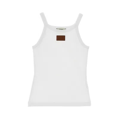 Fendi Ribbed Tank Top With Leather Patch In White