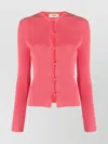 Fendi Ribbed Texture Long Sleeves Round Neck In Pink