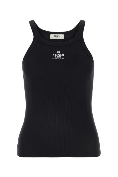 Fendi Cotton Rib Sleeveless Top In Black