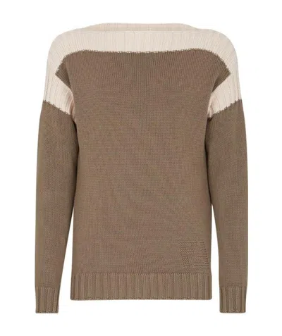 Fendi Ribbed-trim Panelled Jumper In Brown