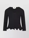 Fendi V-neck Ribbed Top With Ruffles Clothing In Blue
