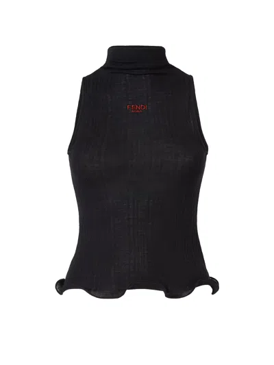 FENDI RIBBED VIRGIN WOOL TOP