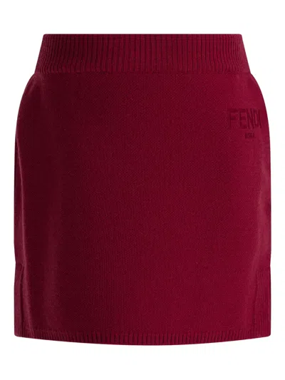 Fendi Kids' Ribbed-waistband Skirt In Burgundy