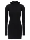 Fendi Ribbed Wool-silk Hooded Dress In Black