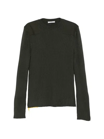 Fendi Ribbed-knit Shoulder-patch Sweater In Green