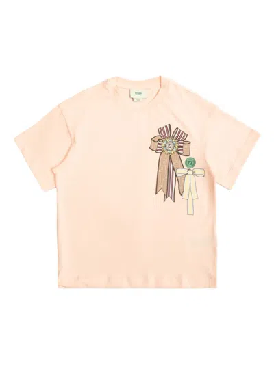 Fendi Kids' Ribbon Graphic T-shirt In Pink