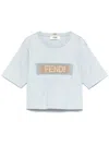Fendi Grosgrain Logo Cropped T-shirt In Blue
