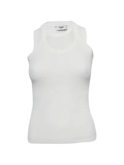 Pre-owned Fendi Rib-knit Tank Top In White