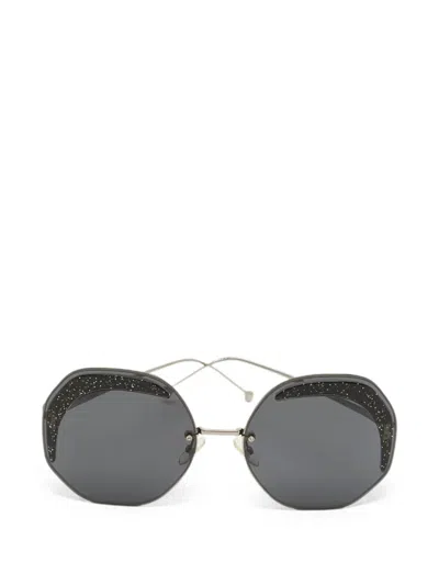 Pre-owned Fendi Rimless Round Sunglasses In Black