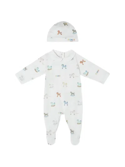 Fendi Rocking Horse Collared Babygrow Set In White