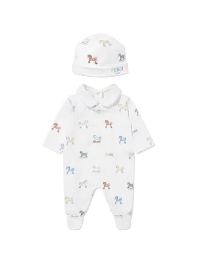 Fendi Rocking Horse Print Babygrow Set In White